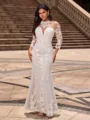 Sheath/Column Lace High Neck Long Sleeves Chapel Train Wedding Dresses