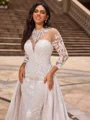 Sheath/Column Lace High Neck Long Sleeves Chapel Train Wedding Dresses