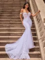 Sheath/Column Tulle Off-the-Shoulder Sleeveless Chapel Train Wedding Dresses