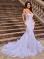 Sheath/Column Tulle Off-the-Shoulder Sleeveless Chapel Train Wedding Dresses
