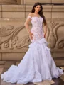 Trumpet/Mermaid Organza Scoop Long Sleeves Chapel Train Wedding Dresses