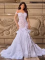Trumpet/Mermaid Organza Scoop Long Sleeves Chapel Train Wedding Dresses