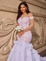 Trumpet/Mermaid Organza Scoop Long Sleeves Chapel Train Wedding Dresses