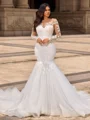 Trumpet/Mermaid Tulle Scoop Long Sleeves Cathedral Train Wedding Dresses