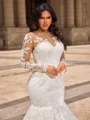 Trumpet/Mermaid Tulle Scoop Long Sleeves Cathedral Train Wedding Dresses