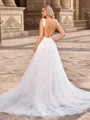 Sheath/Column Tulle Scoop Sleeveless Cathedral Train Wedding Dresses