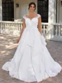 A-line Sweetheart Appliques Lace Chapel Train Tulle Corset Plus Size Wedding Dress