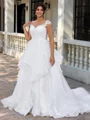 A-line Sweetheart Appliques Lace Chapel Train Tulle Corset Plus Size Wedding Dress