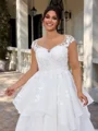 A-line Sweetheart Appliques Lace Chapel Train Tulle Corset Plus Size Wedding Dress