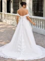 A-line Off-the-Shoulder Appliques Lace Court Train Tulle Corset Plus Size Wedding Dress