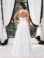 A-line V-neck Appliques Lace Floor-Length Chiffon Corset Plus Size Wedding Dress