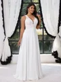 A-line V-neck Appliques Lace Floor-Length Chiffon Corset Plus Size Wedding Dress