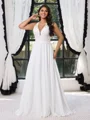 A-line V-neck Appliques Lace Floor-Length Chiffon Corset Plus Size Wedding Dress