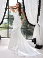 Sheath Off-the-Shoulder Pleated Court Train Silk Like Satin Corset Plus Size Wedding Dress