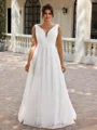 A-line V-neck Pleated Sweep Train Corset Plus Size Wedding Dress