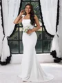 Sheath Square Sweep Train Stretch Crepe Plus Size Wedding Dress