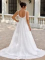 A-line V-neck Appliques Lace Court Train Tulle Plus Size Wedding Dress