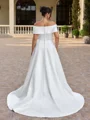 A-line Off-the-Shoulder Pleated Court Train Satin Corset Plus Size Wedding Dress