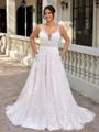 A-line Scoop Appliques Lace Court Train Tulle Corset Plus Size Wedding Dress
