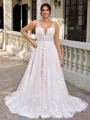A-line Scoop Appliques Lace Court Train Tulle Corset Plus Size Wedding Dress
