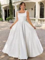 A-line Square Pleated Court Train Satin Plus Size Wedding Dress