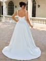 A-line Square Pleated Court Train Satin Plus Size Wedding Dress
