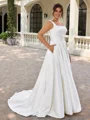 A-line Square Pleated Court Train Satin Plus Size Wedding Dress
