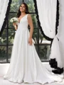 A-line V-neck Court Train Satin Plus Size Wedding Dress