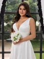 A-line V-neck Court Train Satin Plus Size Wedding Dress