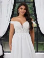 A-line Off-the-Shoulder Appliques Lace Court Train Tulle Corset Plus Size Wedding Dress