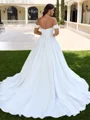 Ball-Gown Off-the-Shoulder Pleated Court Train Corset Plus Size Wedding Dress