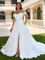Ball-Gown Off-the-Shoulder Pleated Court Train Corset Plus Size Wedding Dress