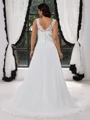 A-line V-neck Appliques Lace Sweep Train Chiffon Corset Plus Size Wedding Dress