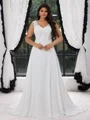 A-line V-neck Appliques Lace Sweep Train Chiffon Corset Plus Size Wedding Dress
