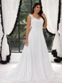 A-line V-neck Appliques Lace Sweep Train Chiffon Corset Plus Size Wedding Dress