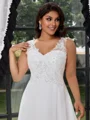 A-line V-neck Appliques Lace Sweep Train Chiffon Corset Plus Size Wedding Dress