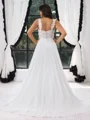 A-line Straps Appliques Lace Sweep Train Chiffon Plus Size Wedding Dress