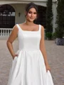 A-line Square Chapel Train Satin Plus Size Wedding Dress