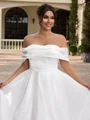 A-line Off-the-Shoulder Pleated Sweep Train Organza Corset Plus Size Wedding Dress