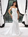 Sheath Off-the-Shoulder Pleated Court Train Silk Like Satin Corset Plus Size Wedding Dress