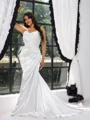 Sheath Off-the-Shoulder Pleated Court Train Silk Like Satin Corset Plus Size Wedding Dress