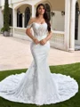 Sheath Off-the-Shoulder Appliques Lace Chapel Train Lace Corset Plus Size Wedding Dress