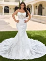 Sheath Off-the-Shoulder Appliques Lace Chapel Train Lace Corset Plus Size Wedding Dress