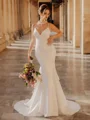 Sheath V-neck Bow Chapel Train Stretch Crepe Wedding Dress