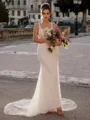 Sheath Square Chapel Train Corset Wedding Dress