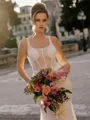 Sheath Square Chapel Train Corset Wedding Dress