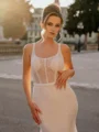 Sheath Square Chapel Train Corset Wedding Dress