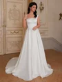 A-line Square Chapel Train Satin Corset Wedding Dress
