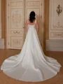 A-line Square Chapel Train Satin Corset Wedding Dress