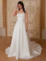 A-line Square Chapel Train Satin Corset Wedding Dress